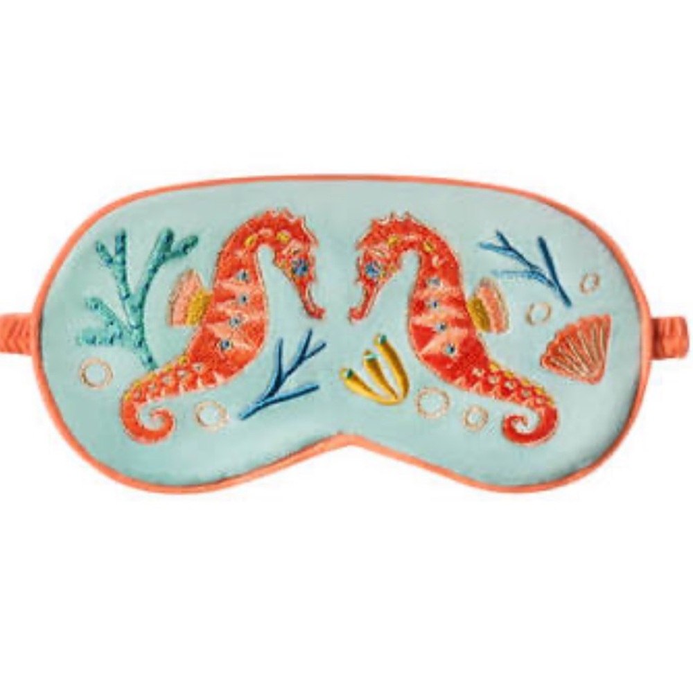 Powder Embroidered Seahorse Luxury Lavender-Infused Eye Mask in Velvet